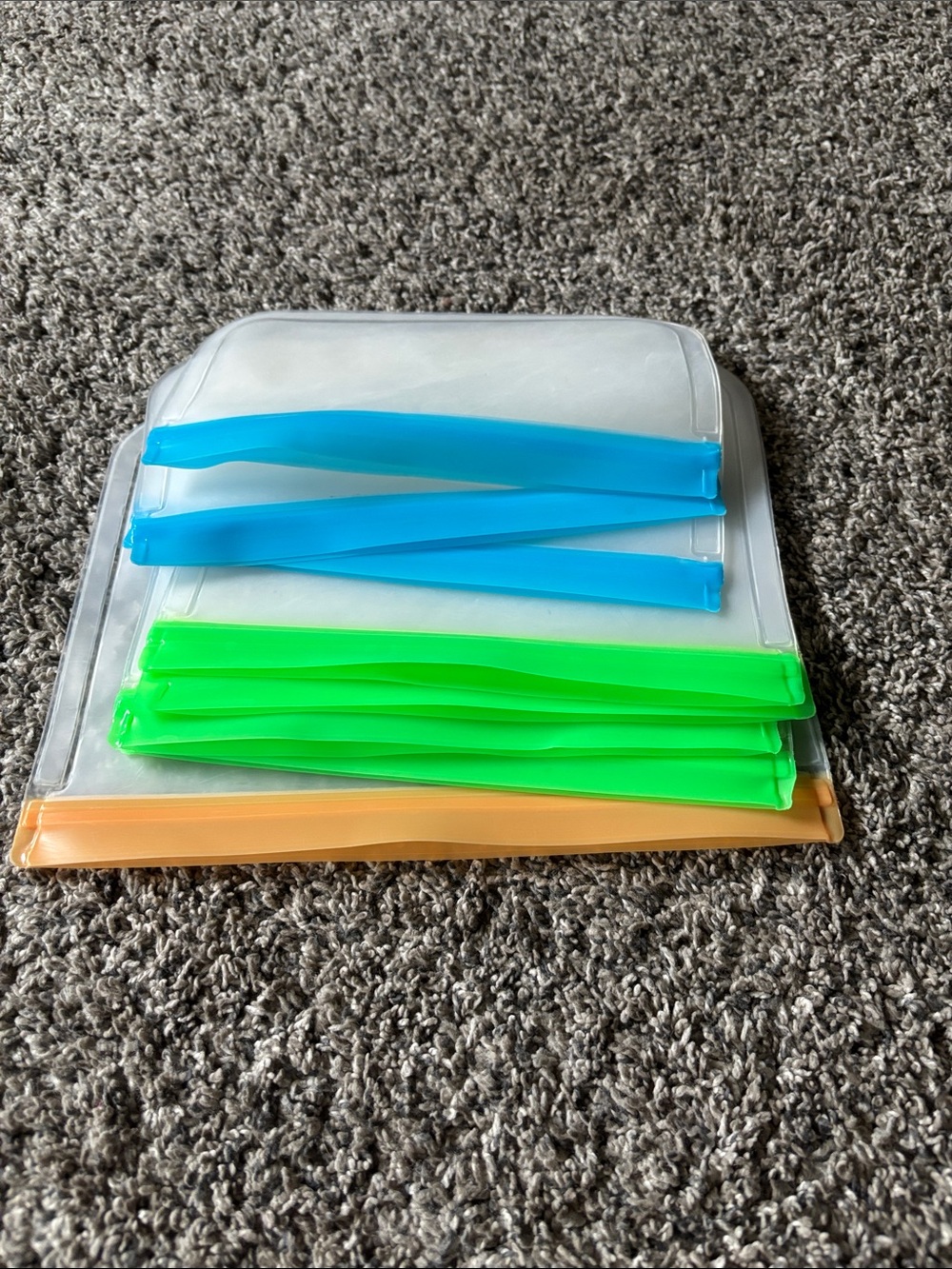 Reusable Silicone Food Storage Bags Set - Blue, Green, Orange